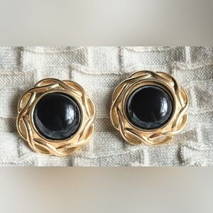 Trifari Gold and Black Woven Stud Earrings